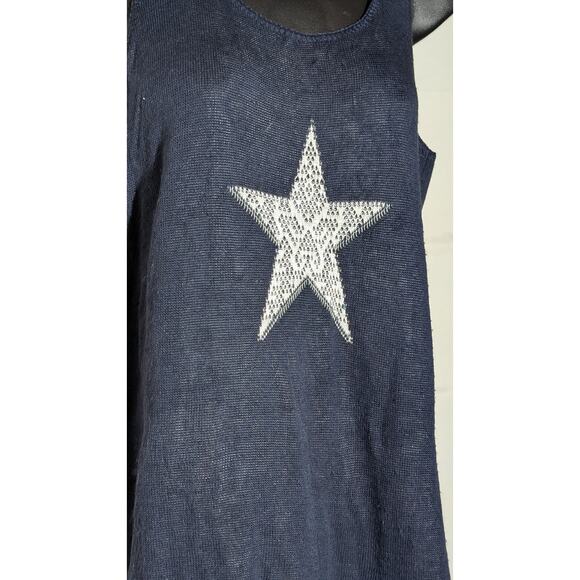 Charming Charlie Sleeveless Navy Blue Knit Sweater Tank Top White Star Small - Picture 2 of 5